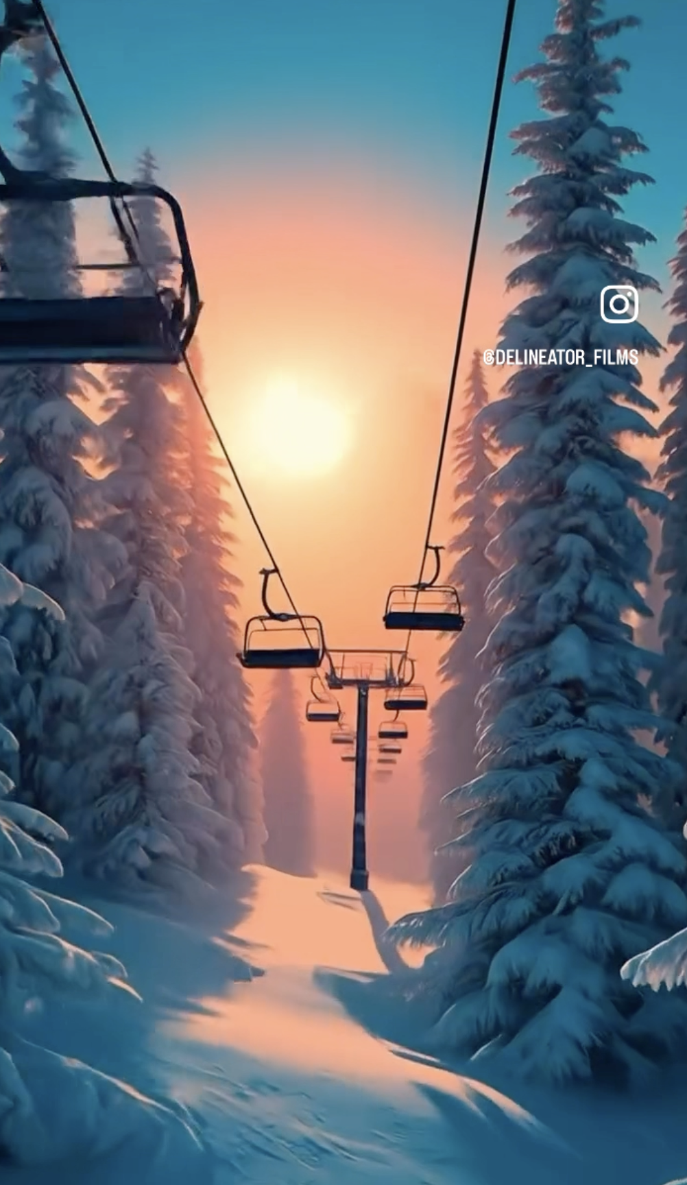 The Ice Bar at sunset with a firepit and chairlift