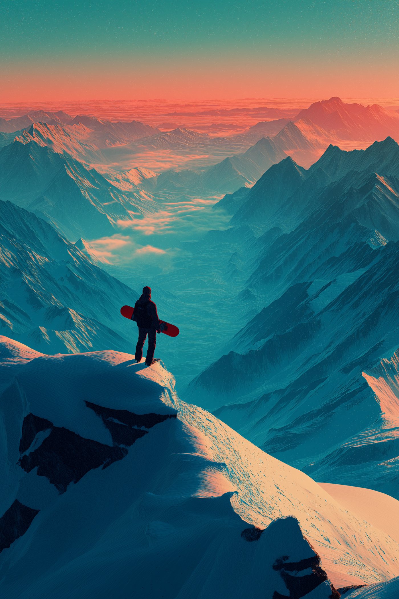 The summit ridge above a sea of peaks