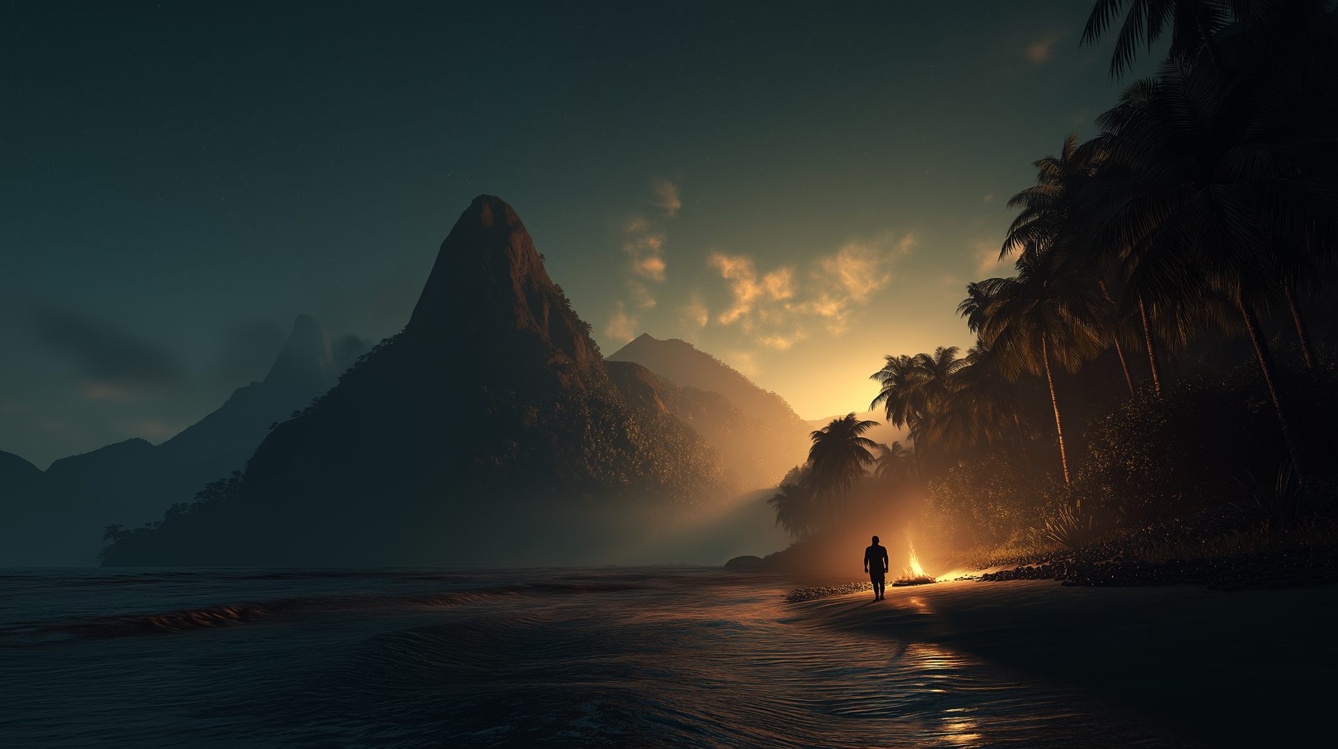 Landfall, the beach at night